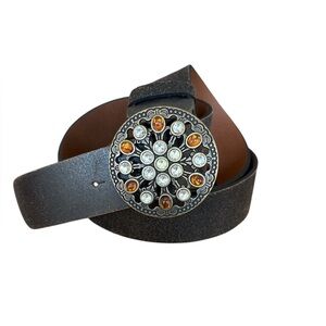 Women’s Italian Leather Fabio Corti Belt W/ Brass rhinestone buckle